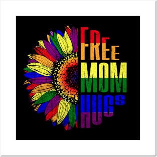 Free Mom Hugs Gay LGBT Pride Month Rainbow Flag Posters and Art